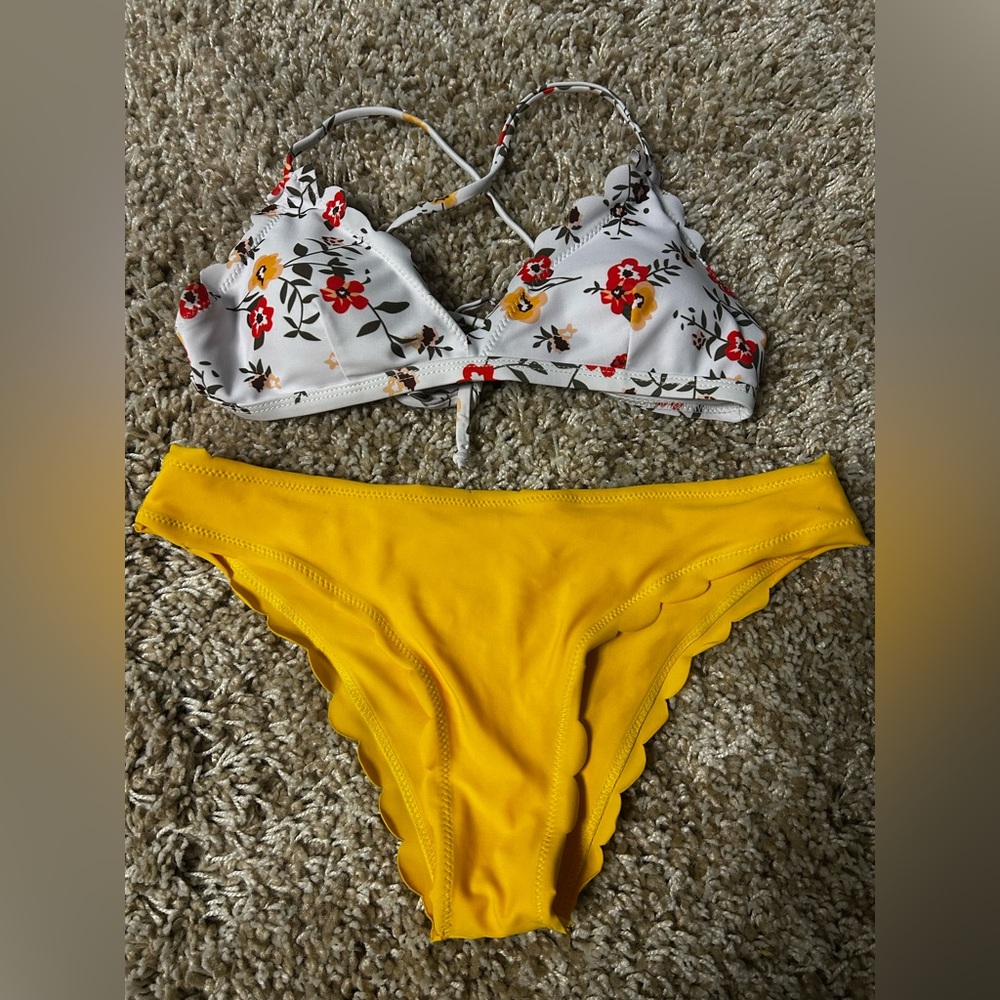 Floral Bikini Set with Yellow Bottoms
